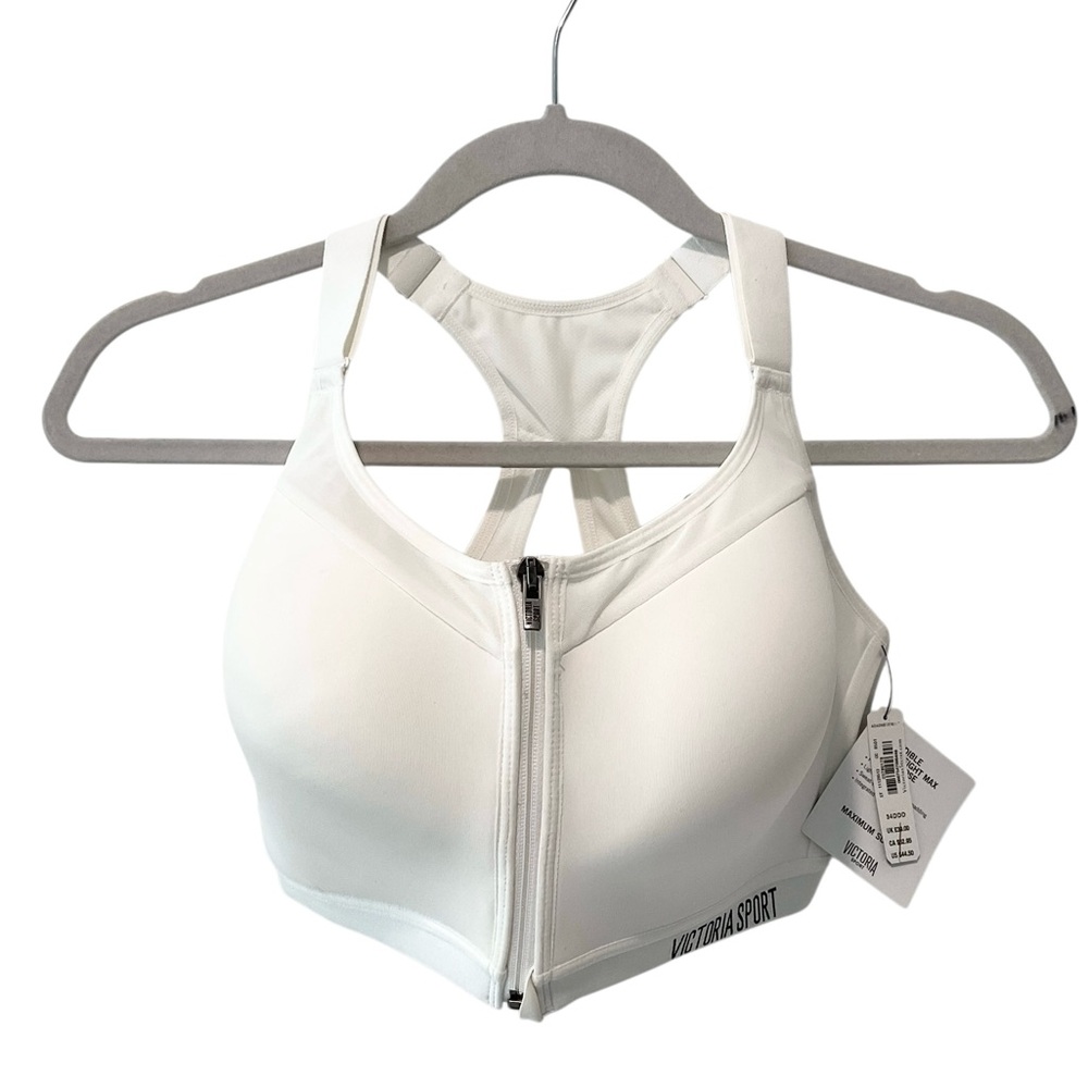 Victoria’s Secret Front Zip Sports Bra 34DDD White Maximum Support NWT - Picture 3 of 9